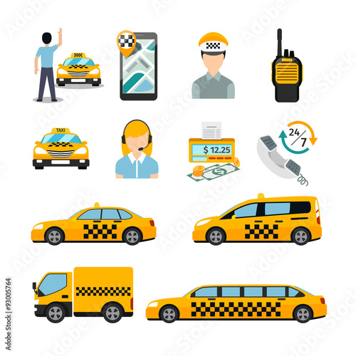Flat taxi icons. Transportation service