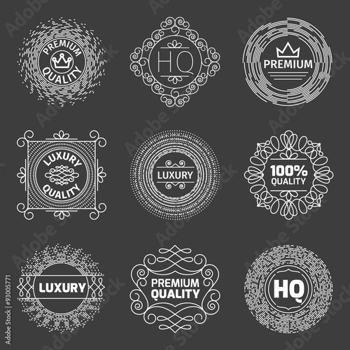 Vector set of luxury logo. Premium quality emblems. Mono line