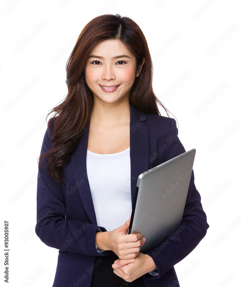 Asian businesswoman hold with laptop computer Asian businesswoman hold with laptop computer