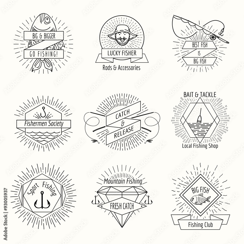 Retro fishing logo or labels set