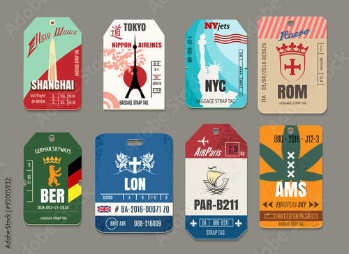 Vintage baggage or luggage vector paper tags set