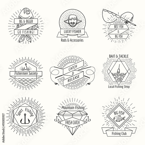 Retro fishing logo or labels set