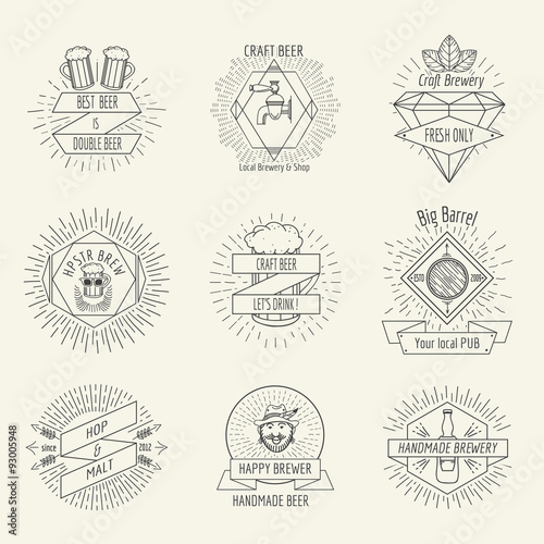 Hipster style handmade beer and craft brewery logo or emblems