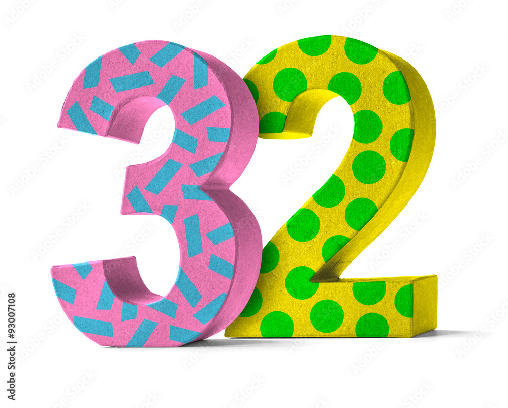 Naklejka premium Bunte Zahl aus Pappe - Nummer 32