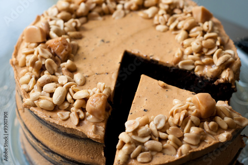 homemade delicious vegan peanut and chocolate cake 