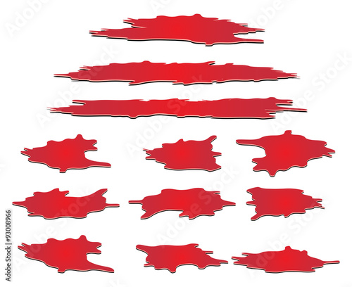 Set of blood puddle, drop, blots, stain, red plash od blood. Vector illustration isolated on white background.
