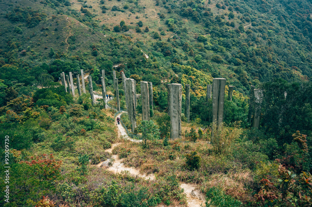 Fototapeta premium Wisdom path at the hills of Ngong Ping on Lantau Island, Hong Kong, China.
