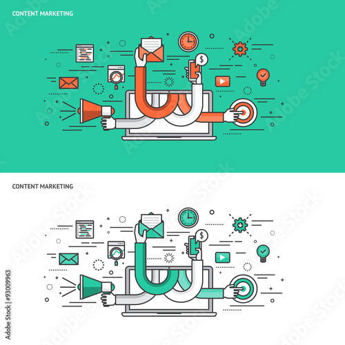 Thin line flat design concept banners for Content Marketing