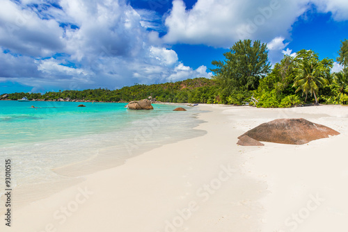 Paradise beach on tropical Island Praslin - Anse Lazio, Seychelles