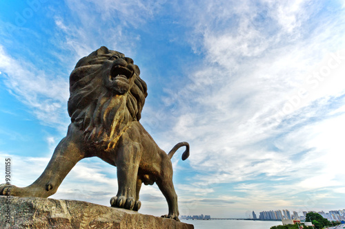 Stone Lion sculpture  symbol of protection   power in Oriental Asia especially China