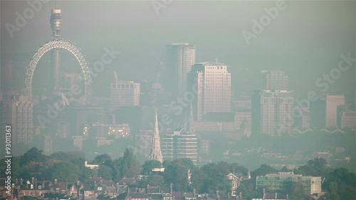 The London skyline from south of the city with the London Eye and BT Tower in view.