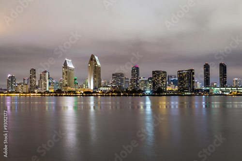 Skyline of San Diego, California downtown by night