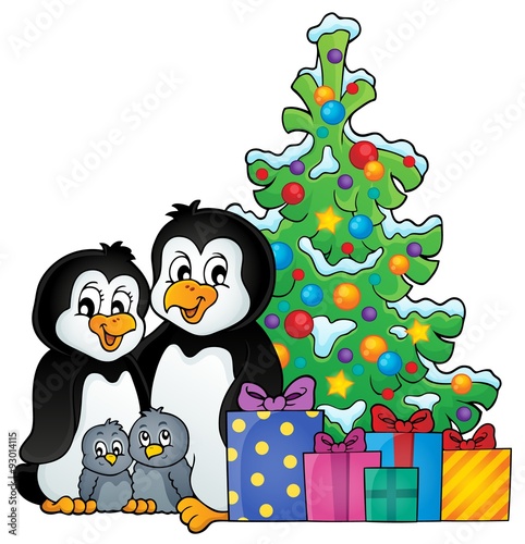 Penguin family Christmas theme 1