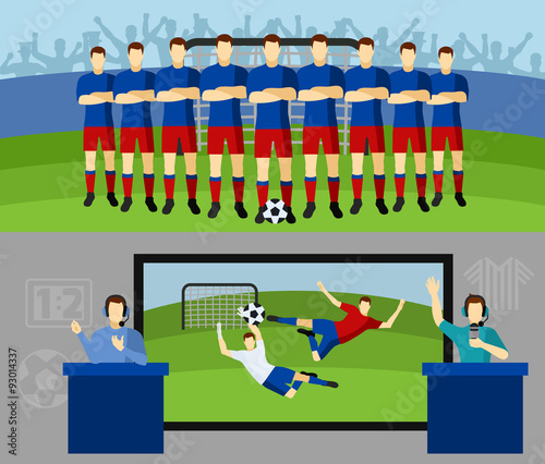 Soccer team 2 flat banners set