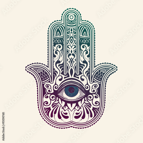 Hamsa or hand of Fatima, good luck charm, vector illustration