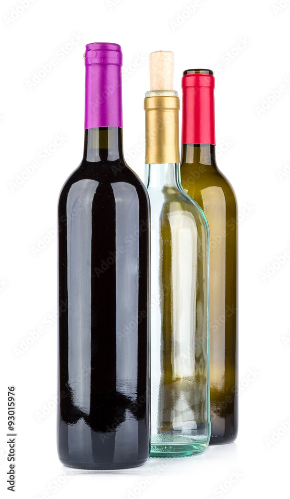 Three wine bottles isolated on white background Three wine bottles isolated on white background
