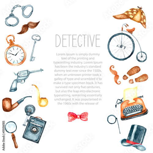 Watercolor retro detective accessories