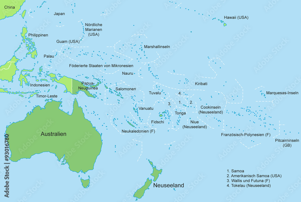 Ozeanien - Karte in Grün