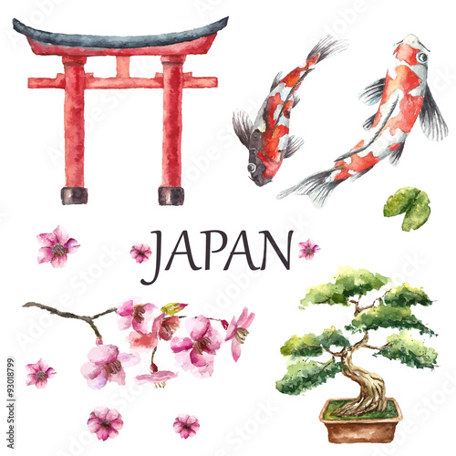 Watercolor set of Japan.
