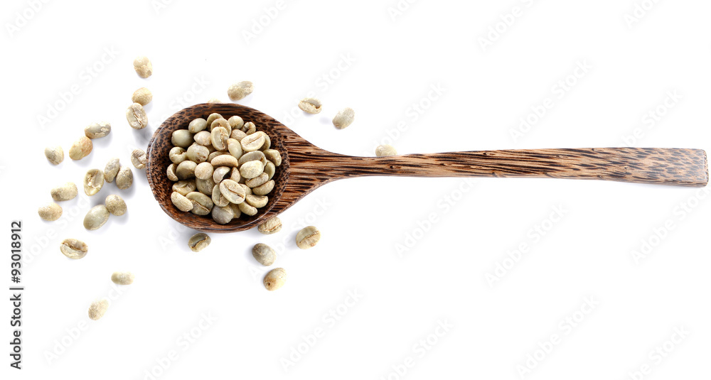 Fresh coffee,woden spoon on white background. Fresh coffee,woden spoon on white background.