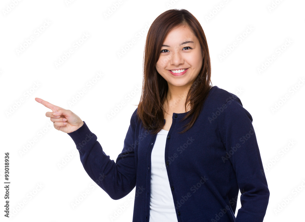 Asian young woman with finger point up Asian young woman with finger point up