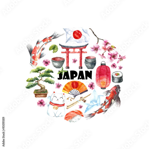 Watercolor set of Japan.