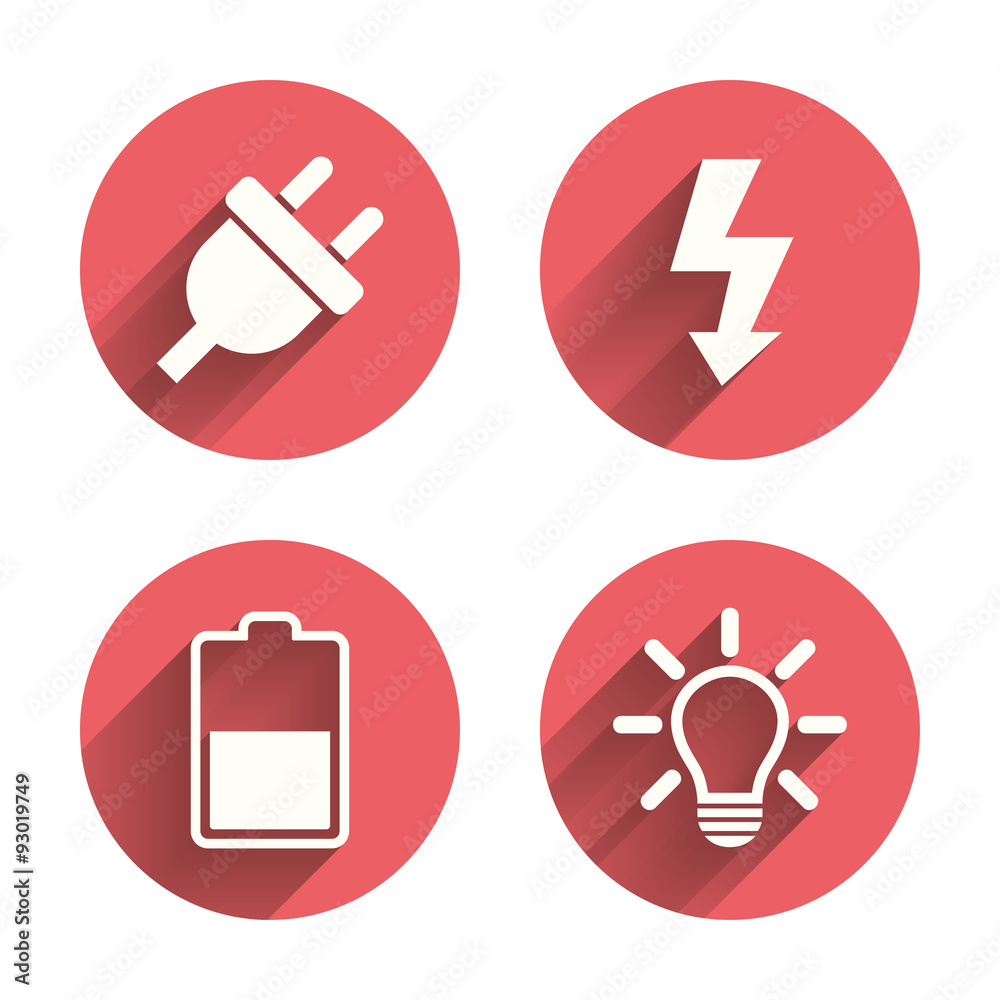 Electric plug sign. Light lamp and battery half.
