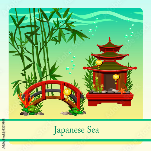 Japanese sea with elements of Japanese culture