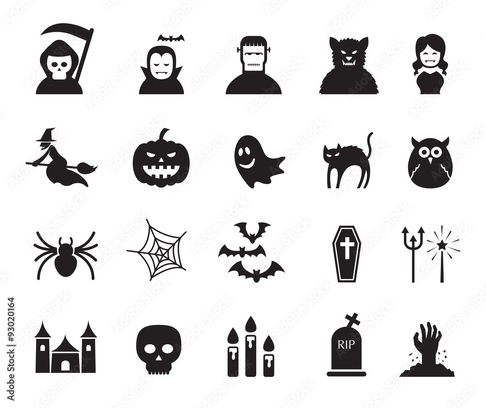 Fototapeta premium B&W icons set : Halloween Objects