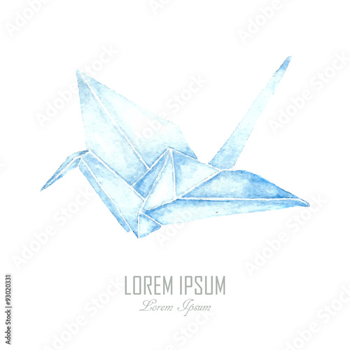 Illustration of origami crane isolated on white background.