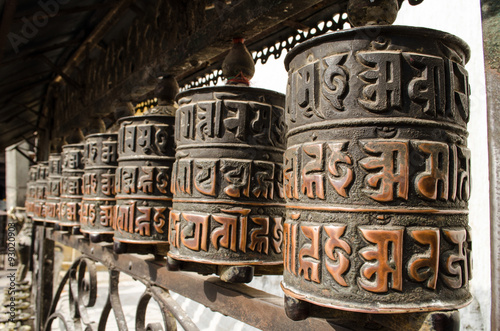 Prayer wheels in Swayambhunath, Nepal.