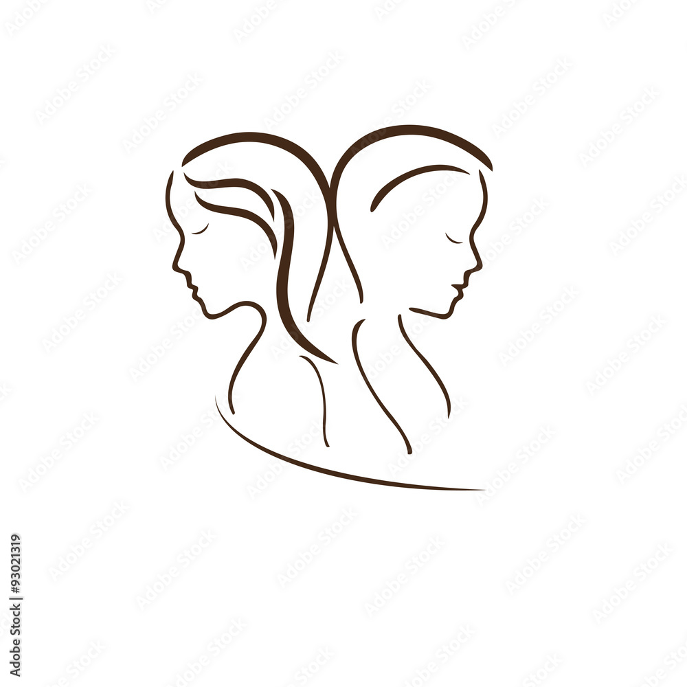 Woman and man, vector symbol in simple lines Woman and man, vector symbol in simple lines