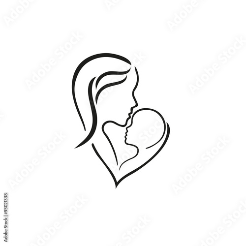 Woman, manand their child, vector symbol in simple lines