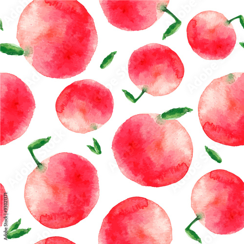 Watercolor apple seamless pattern.