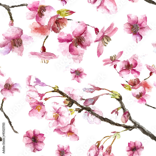 Hand Drawn Cherry Blossoms seamless pattern.