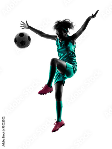 teenager girl soccer player isolated silhouette