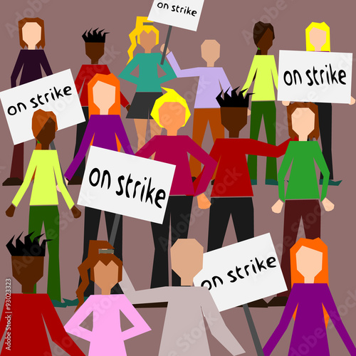 A crowd with signs on strike