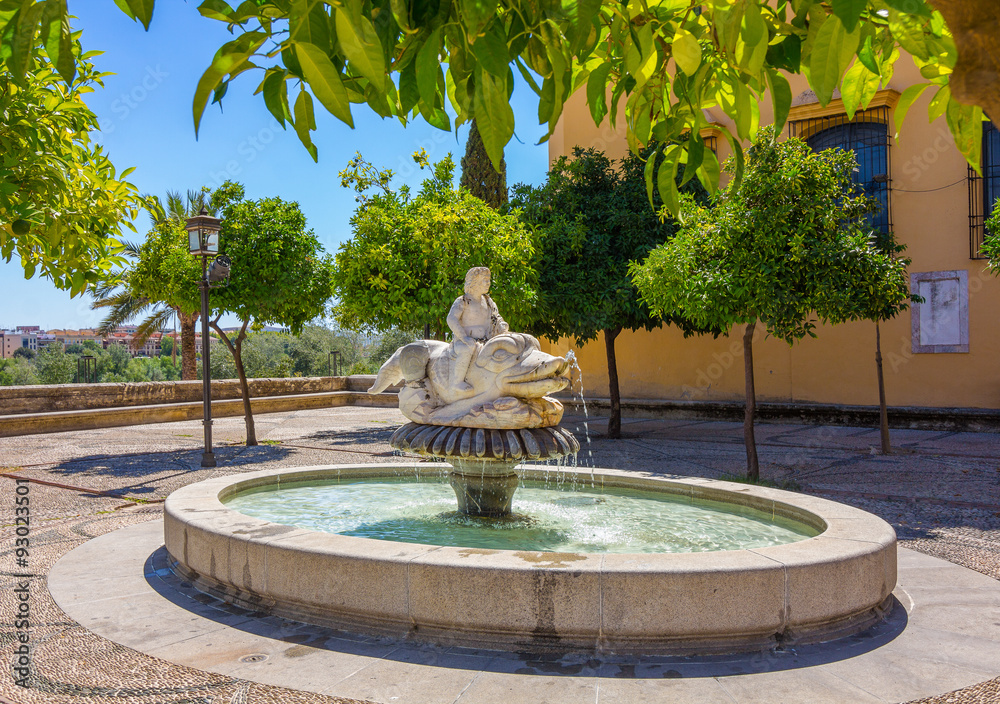 small decorative fountain in city of Cordoba, Spain