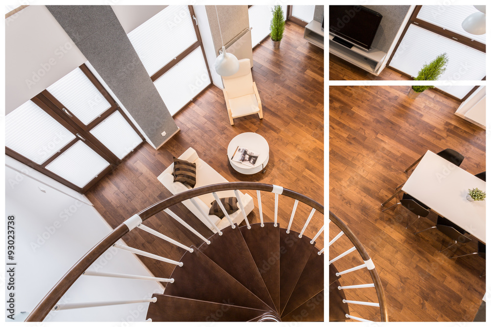 Wooden stairs and parquet - obrazy, fototapety, plakaty 