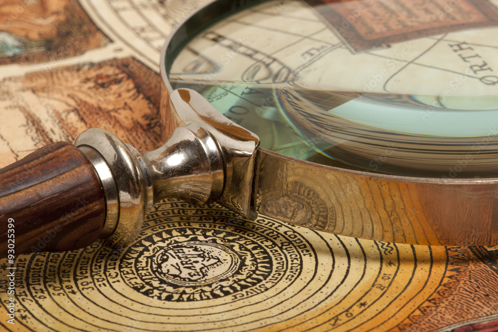 Magnifying glass and  map