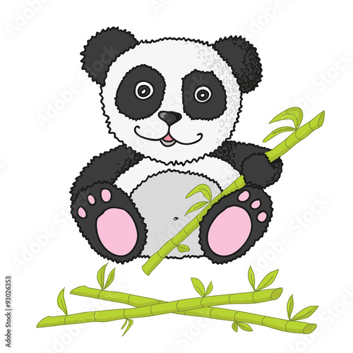 Fototapeta Naklejka Na Ścianę i Meble -  Little panda with bamboo