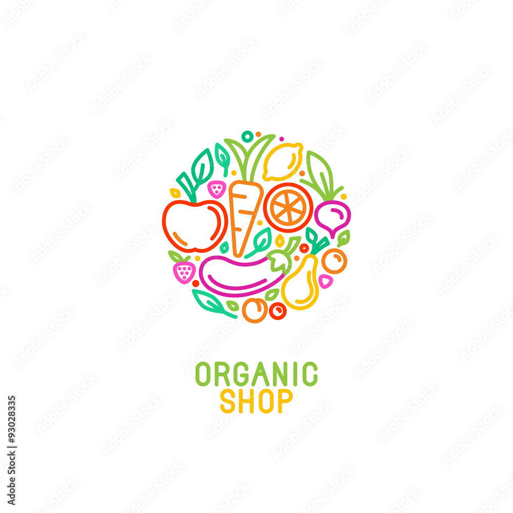 Vector logo design template with fruit and vegetable icons Stock Vector ...