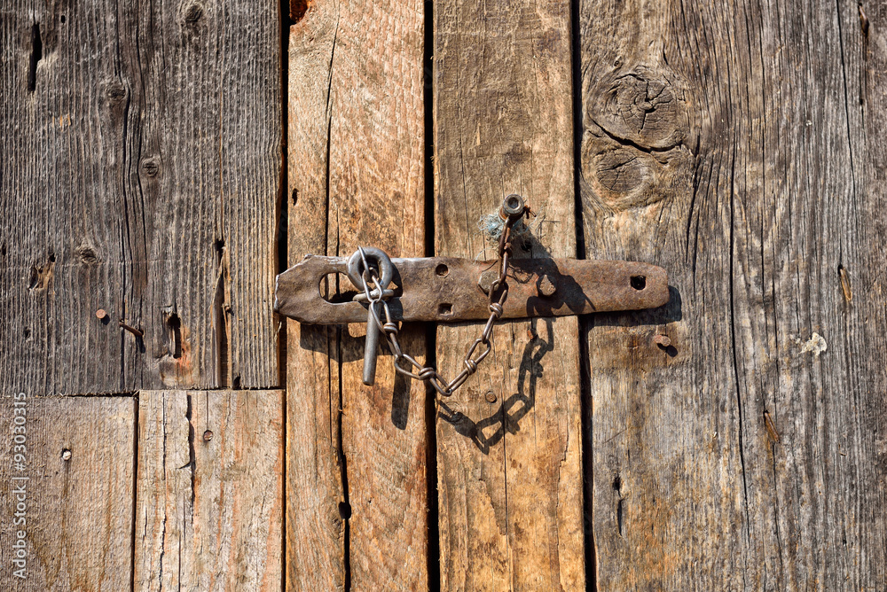 Old wooden door locked - concept image
