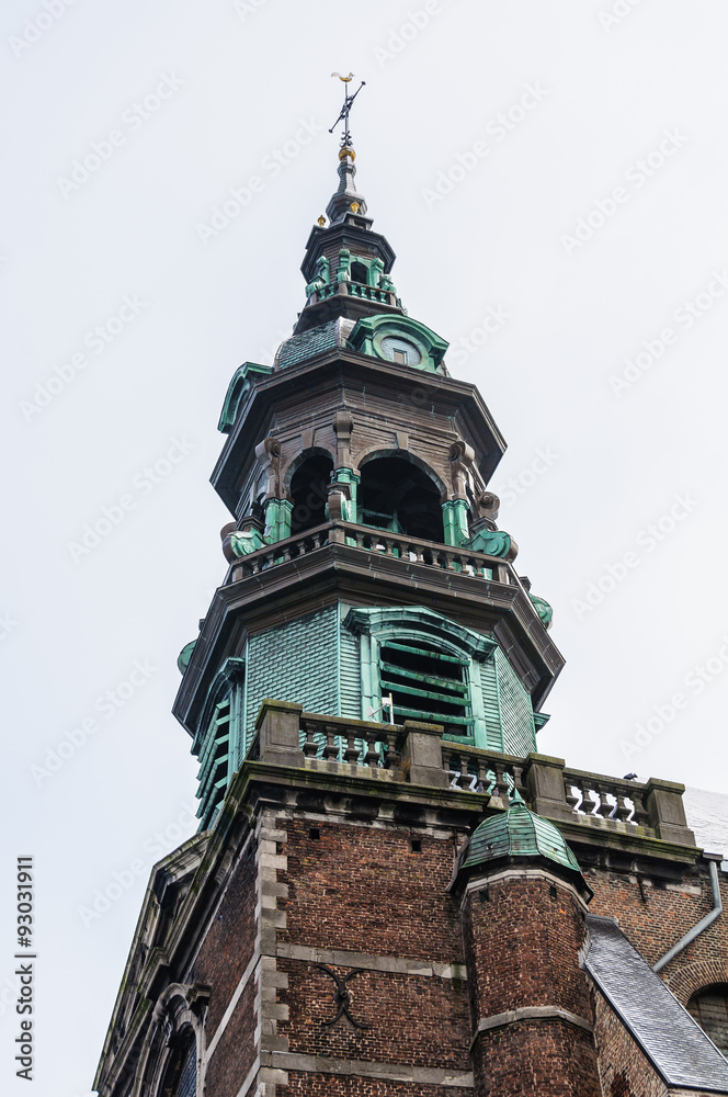 Church tower in Mons, Belgium, the Capital of Culture