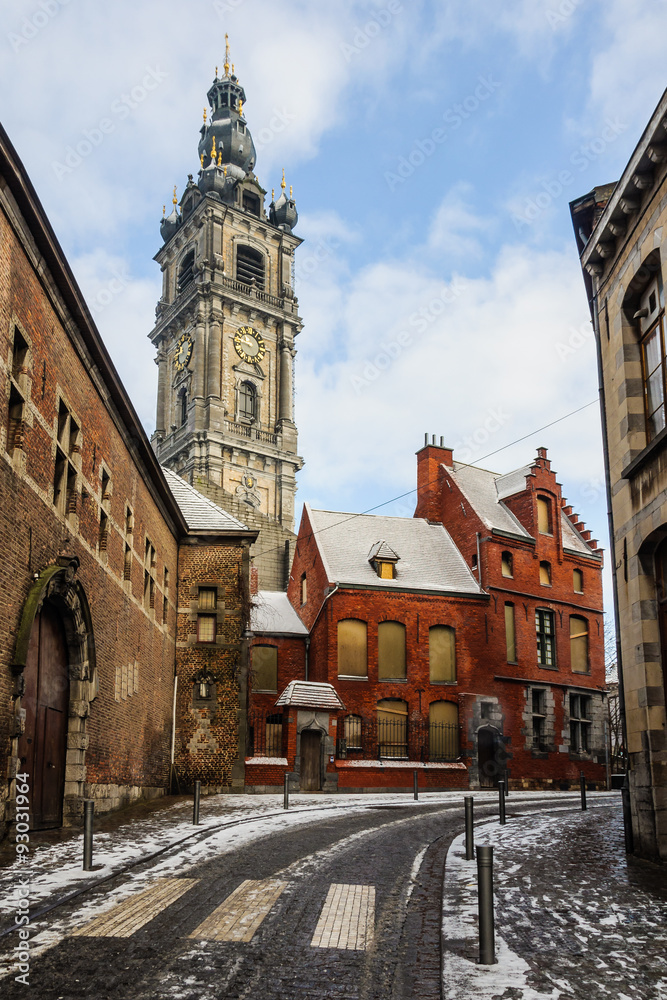 Obraz premium Bell tower in Mons, Belgium, the Capital of Culture