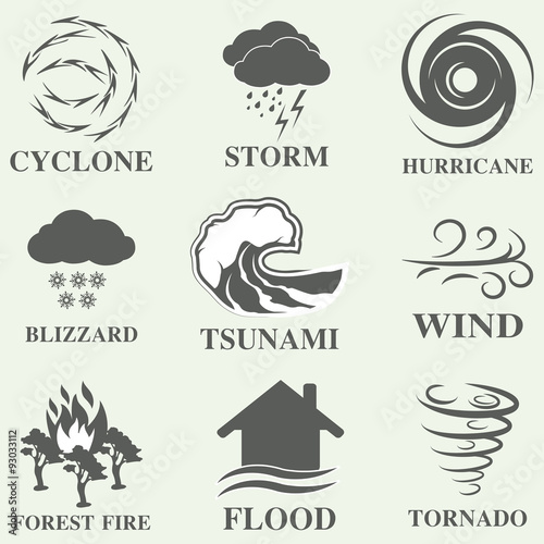 Natural disaster icons set