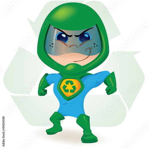 One boy with a uniform ecological super hero