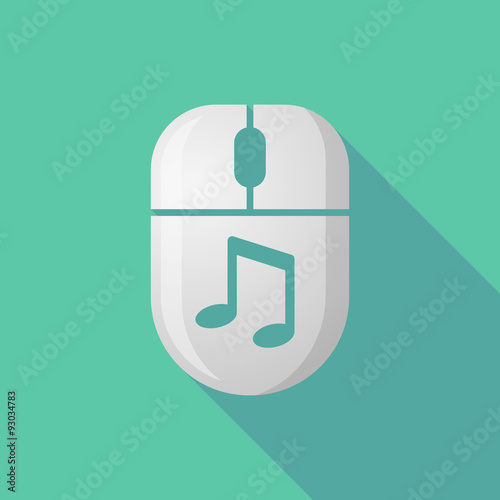 Wireless long shadow mouse icon with a note music