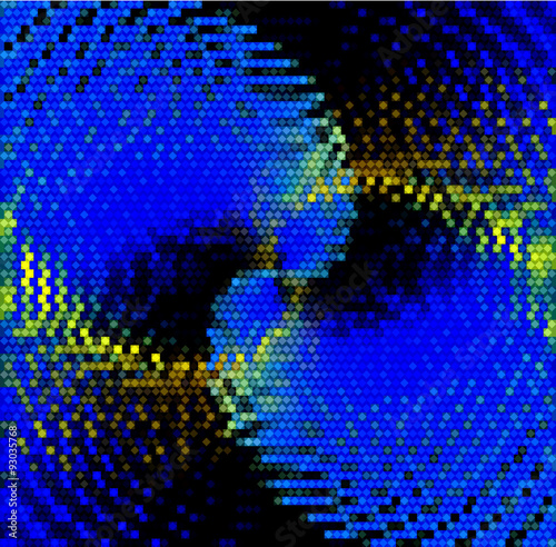 Abstract mosaic background of intertwining glowing spirals converging at one point 