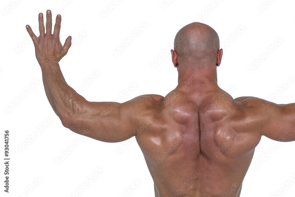 Rear view of bodybuilder with arms outstretched Rear view of bodybuilder with arms outstretched